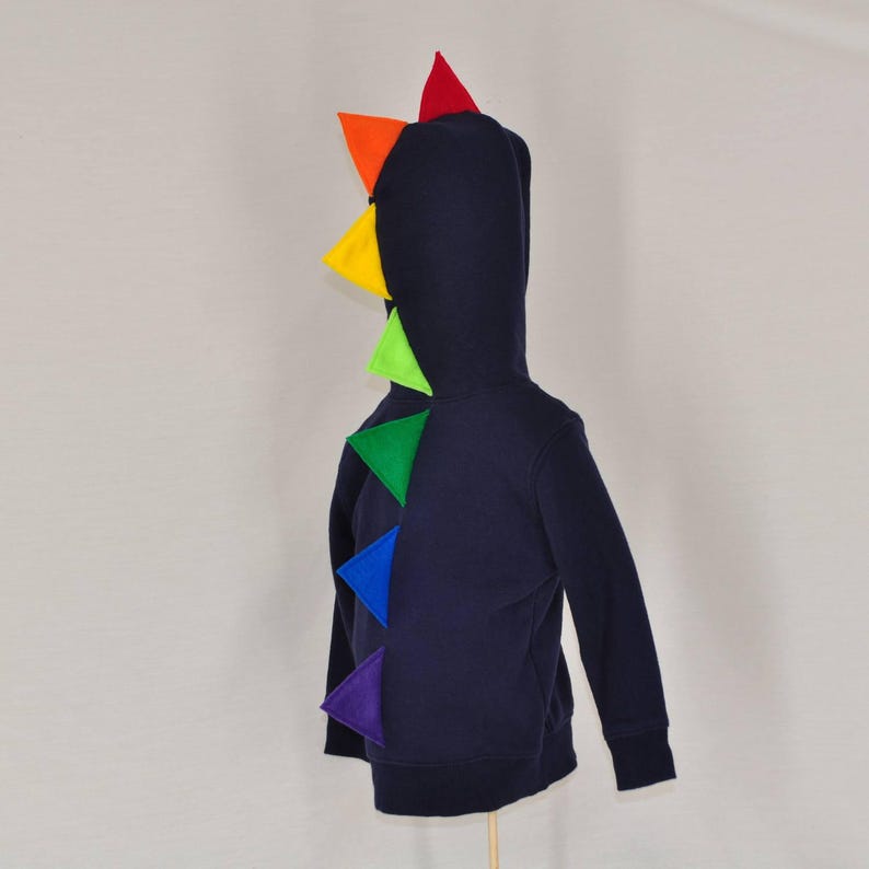 Rainbow Dinosaur Hoodie Gray, Navy Blue, Red, or Black Various Colors and Sizes 12 Months to Youth 8 Available image 5