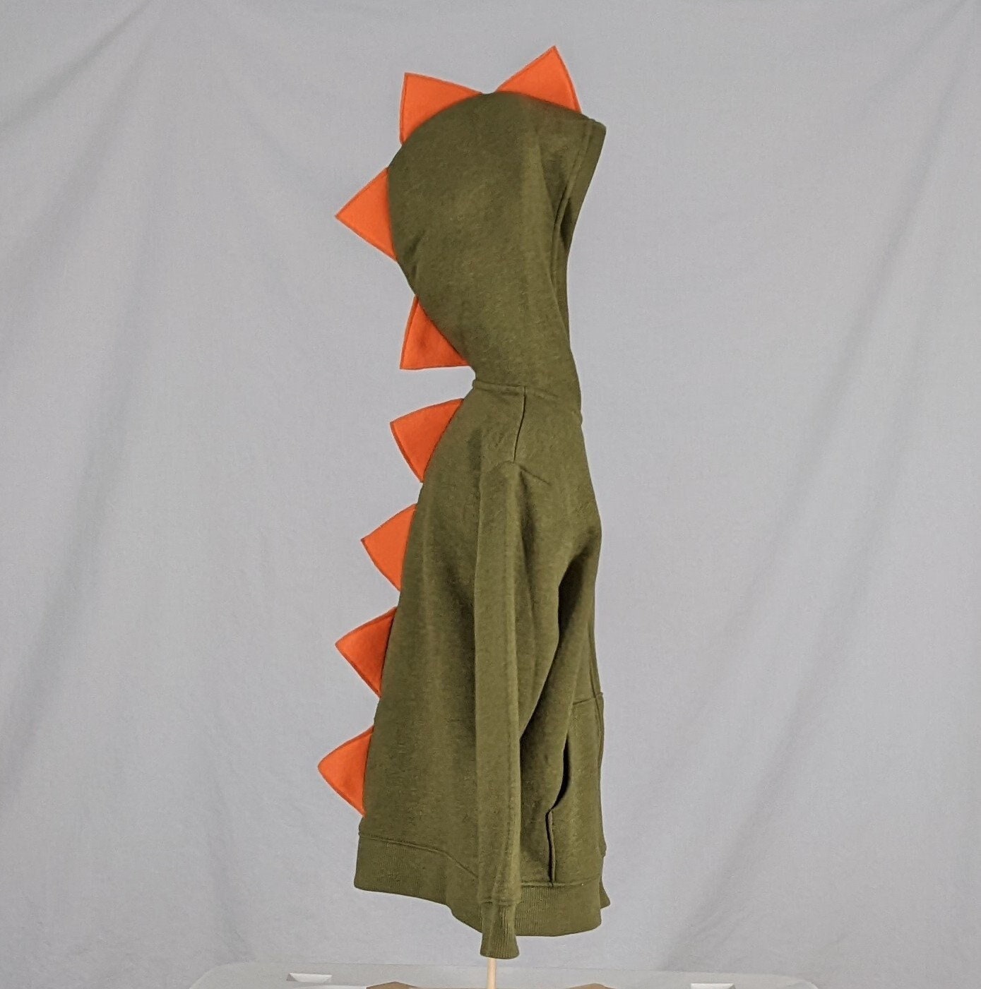 Olive Green Dinosaur Hoodie with Orange (or any color) Spikes