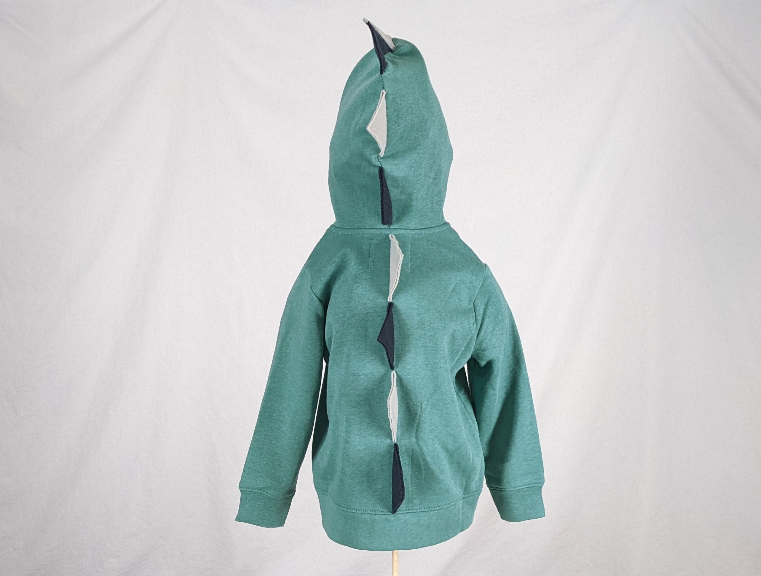 Aqua Dinosaur Hoodie With Alternating Gray and Navy Blue (or