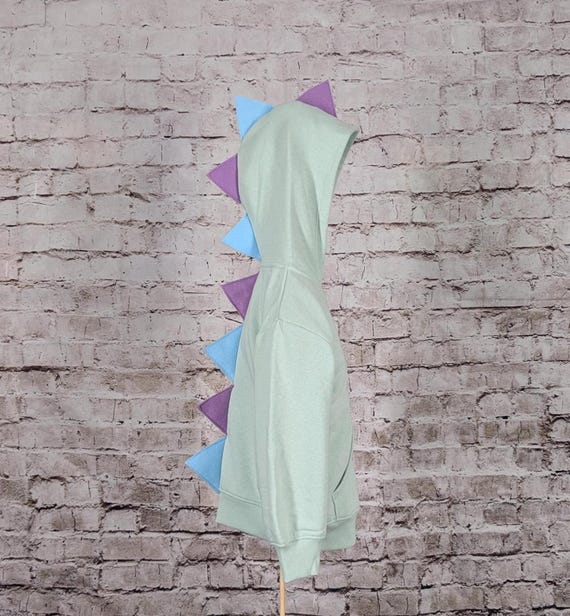 Mint Green Dinosaur Hoodie - with Alternating Light Purple and Light Blue (or Any Color) Spikes