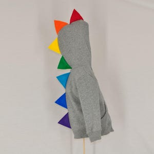 Rainbow Dinosaur Hoodie Gray, Navy Blue, Red, or Black Various Colors and Sizes 12 Months to Youth 8 Available image 2