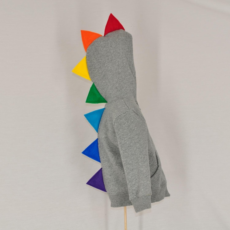 Rainbow Dinosaur Hoodie Gray, Navy Blue, Red, or Black Various Colors and Sizes 12 Months to Youth 8 Available image 2