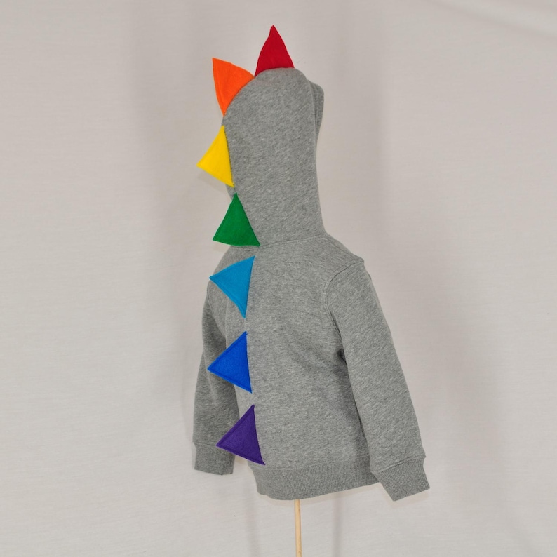 Rainbow Dinosaur Hoodie Gray, Navy Blue, Red, or Black Various Colors and Sizes 12 Months to Youth 8 Available image 4