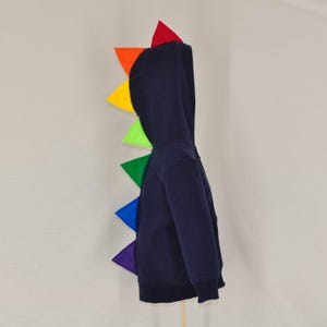 Rainbow Dinosaur Hoodie Gray, Navy Blue, Red, or Black Various Colors and Sizes 12 Months to Youth 8 Available image 3