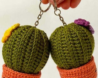 Crochet Cactus Keychain Pattern – Mini Amigurumi Plant PDF, Cute Succulent Plush, Beginner Friendly, Digital Download