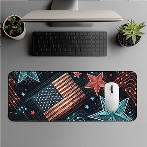 Patriotic Mousepad – American Flag & Stars Design – 4th of July Gift – USA Desk Decor – Unique Computer Accessory
