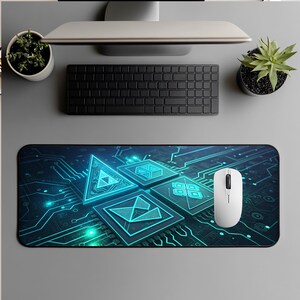 Neon Circuit Board Mouse Pad – Geometric Tech Desk Mat, Futuristic Gaming Accessory, Cool Office Decor, Gift for Gamers