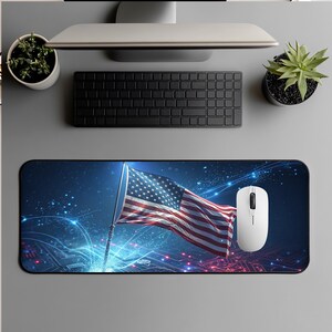 American Flag Mouse Pad – Patriotic USA Tech Accessory, Stars and Stripes Computer Mat, Futuristic Desk Decor, Unique Gamer Gift