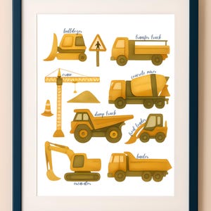 Construction Vehicles Print, Digger Print, Excavator Poster, Digger Wall Art, Construction Prints, Boys Room, Kids Room Decor