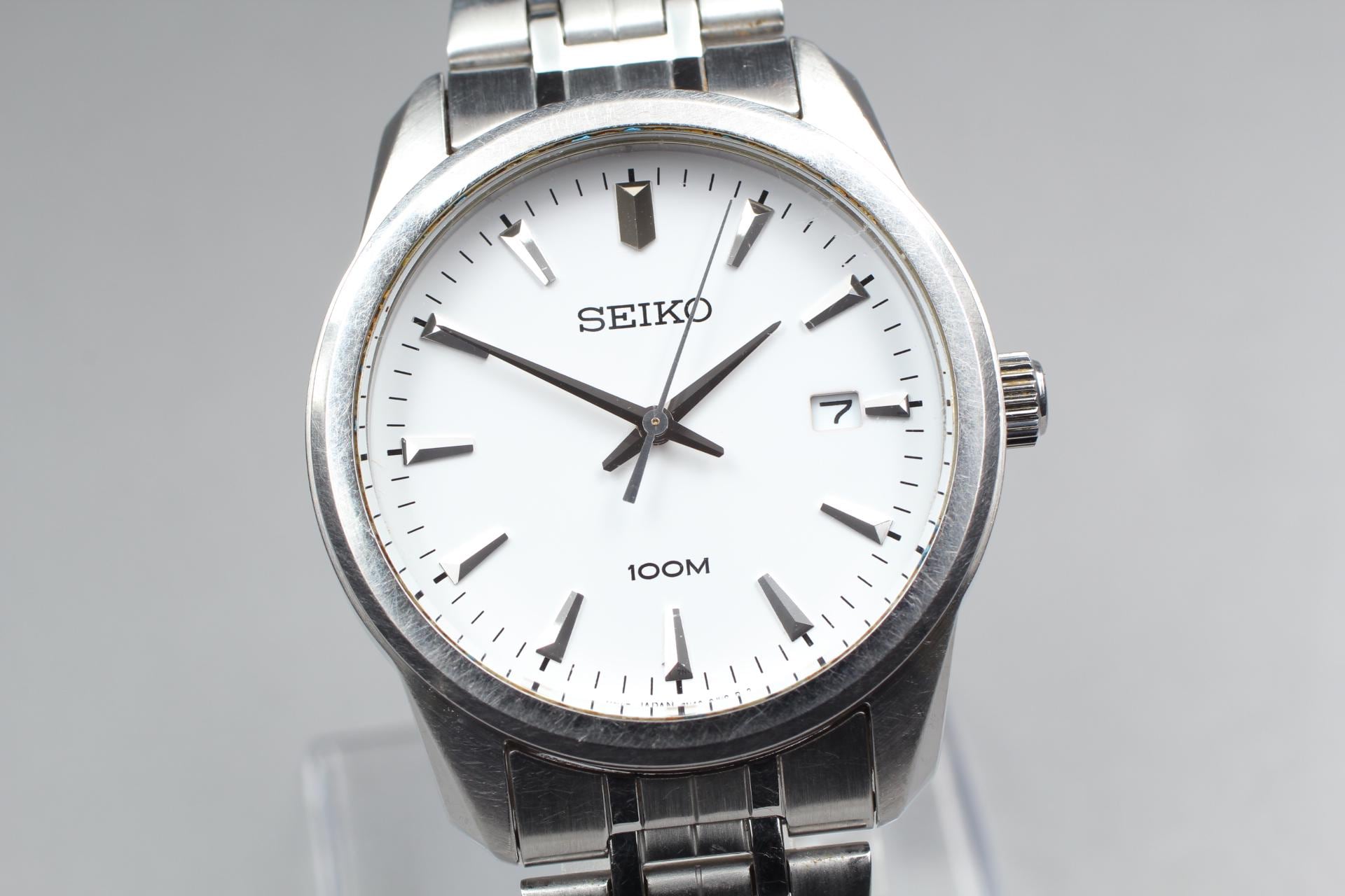 New Batt. Exc+4* Seiko 7N42-0FL0 100M Diver Date White 39mm Qz 