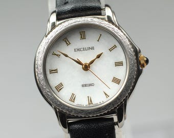 Vtg1992[N MINT] Seiko Exceline 3F31-0020 Silver Shell Roman 25mm Qz Ladies Watch