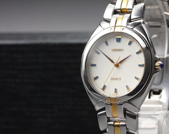 Vintage1995 Near MINT Seiko Dolce 5E31-6F10 Silver Round 35mm Quartz Men's Watch