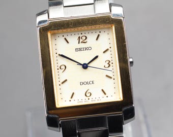 Vintage 1998 Near MINT* Seiko Dolce 5E61-5A40 Gold Square 26mm Qz Men's Watch