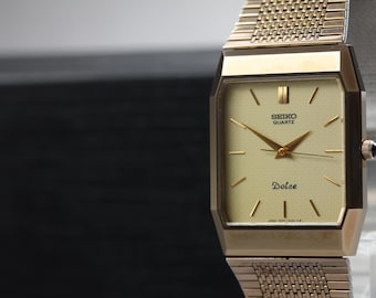 Vintage 1983 Near MINT Seiko Dolce 6030-5530 Gold Square 27mm Quartz Men's Watch