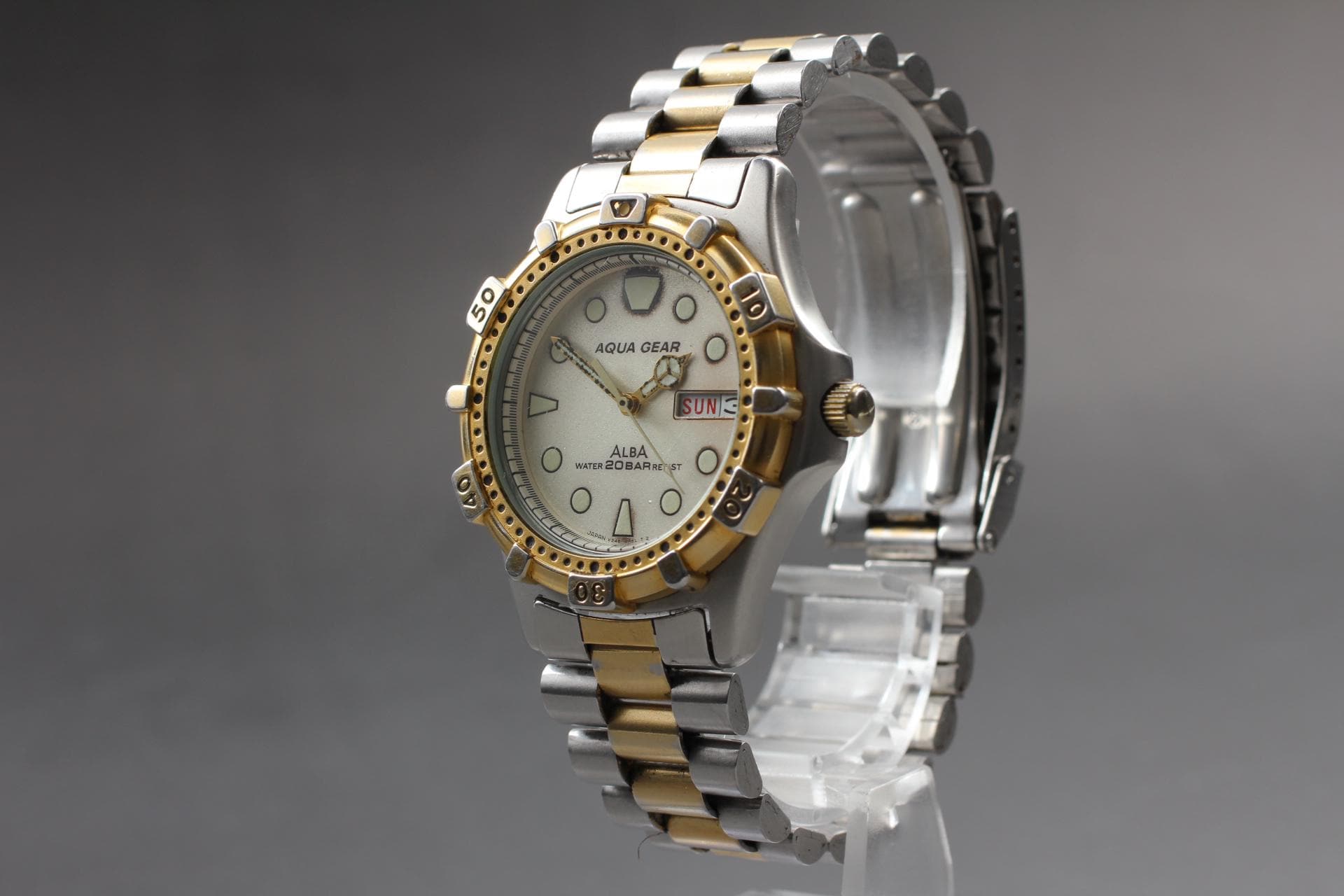 Vintage 1990 Exc+5* Seiko Alba V348-6A40 Diver Quartz Gold Men's