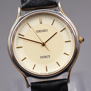 Vintage 1994 Exc+5* Seiko Dolce 5E31-6D60 Ivory 32mm Quartz Men's Watch JAPAN