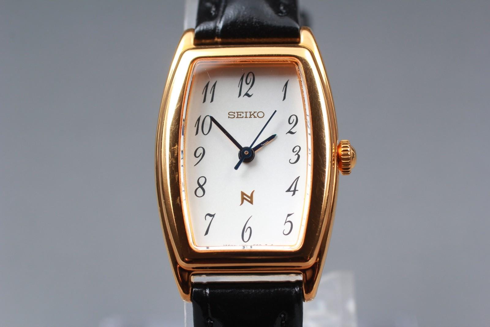 Vintage 1995 [near Mint] Seiko Noie 1f21-5c10 Gold Tonneau 20mm Qz