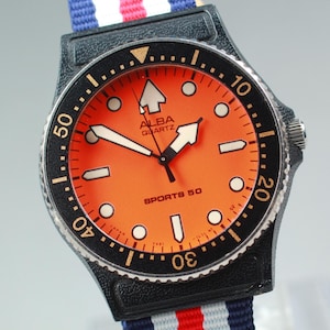 Near MINT* Seiko Alba Sports 50 Y481-014A Orange Dial Watch Midsize Diver Quartz From JAPAN