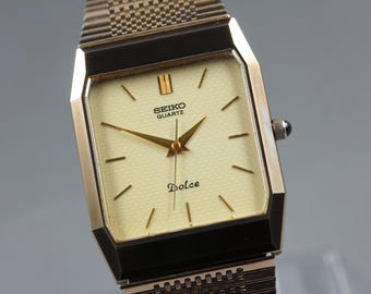 Vintage 1983 Near MINT Seiko Dolce 6030-5530 Gold Square 27mm Quartz Men's Watch