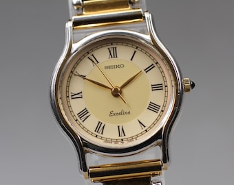 Vintage 1990 N MINT* Seiko Exceline 1221-0160 Silver Roman 23mm Qz Ladies Watch