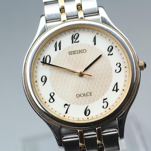 Vintage 1999 Near MINT* Seiko Dolce 8J41-8000 White Tone 35mm 160mm Qz Men&#39;s Watch