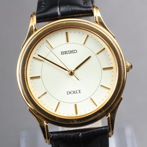 Vintage 1998 Near MINT* Seiko Dolce 5E31-7A40 Gold 34mm Quartz Men&#39;s Watch