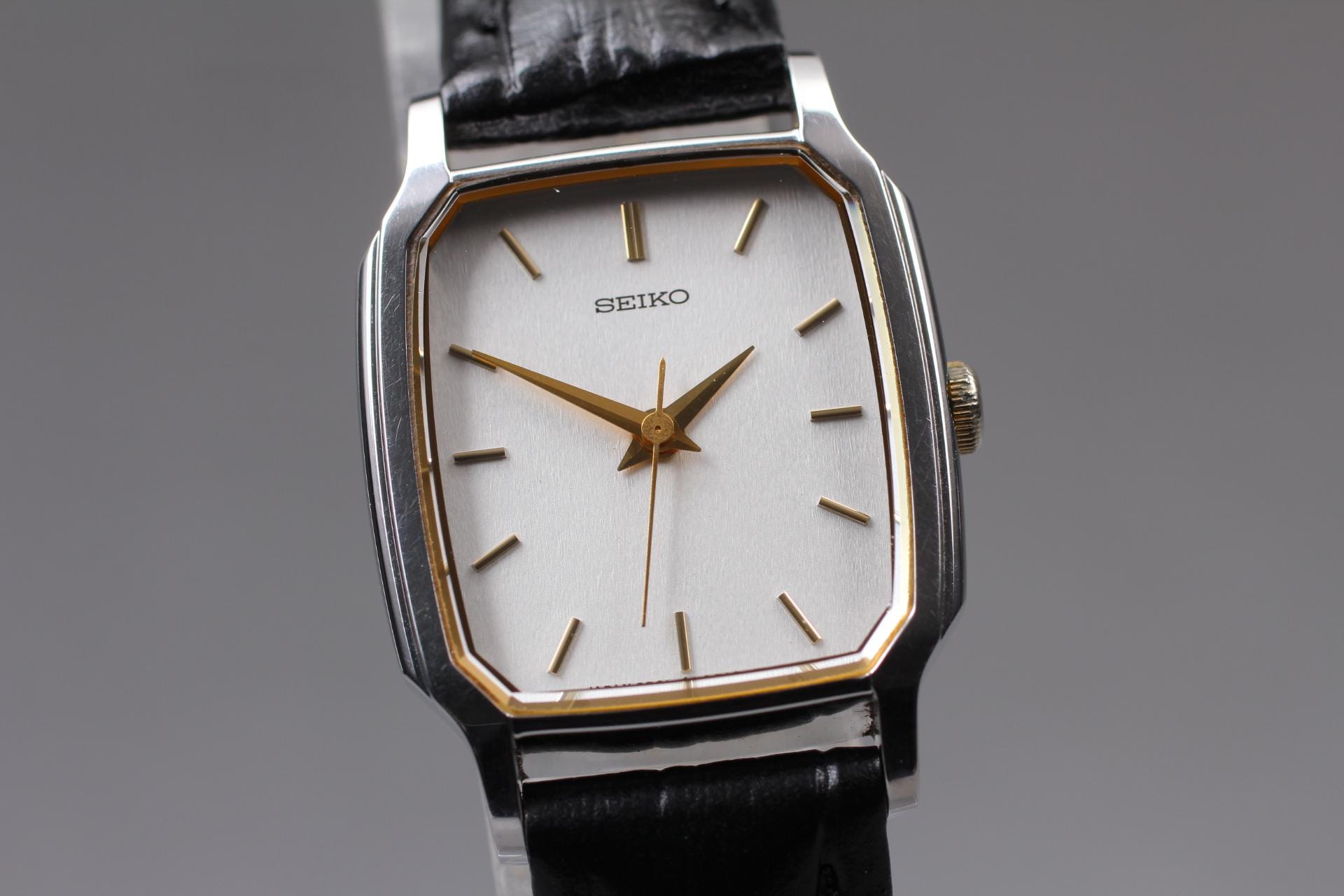 Vintage 1987 Exc+5* Seiko Socie 2P21-5360 Tank Silver 20 mm