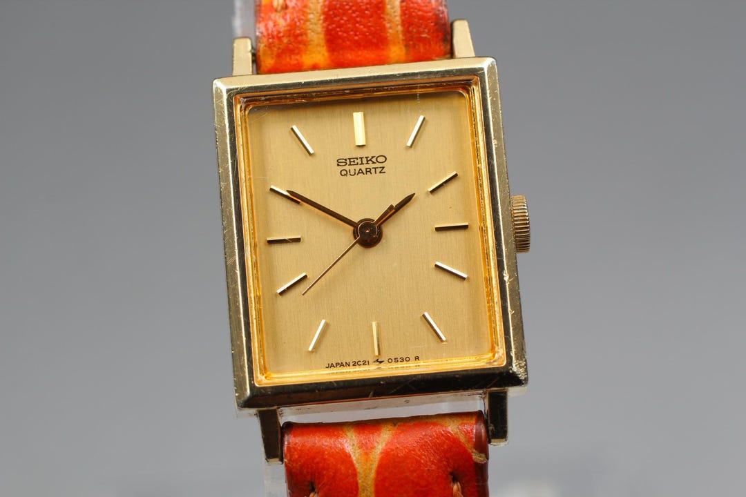 Z35 SEIKO 2C21-5510 レディース Qz腕時計 稼働品 ゴールド Vintage 1984 Exc+5* Seiko Chariot 2C21-5190 Tank Gold 17mm Quartz