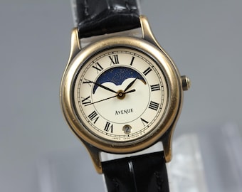 Vtg 1992 N MINT Seiko Avenue 4K34-0040 MoonPhase Date Roman 24mm Qz Ladies Watch
