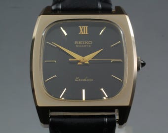 Vintage 1982 [exc+5] seiko exceline 1421-5300 gold black 24mm qz ladies watch