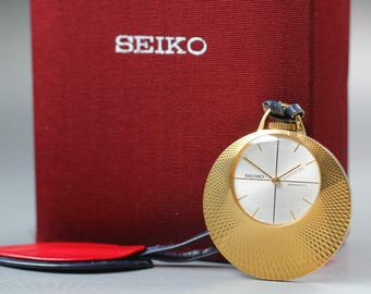 Reloj de bolsillo Seiko 21-7160 de oro, redondo y plateado, de cuerda manual, de 33 mm, año 1985 [N MINT]