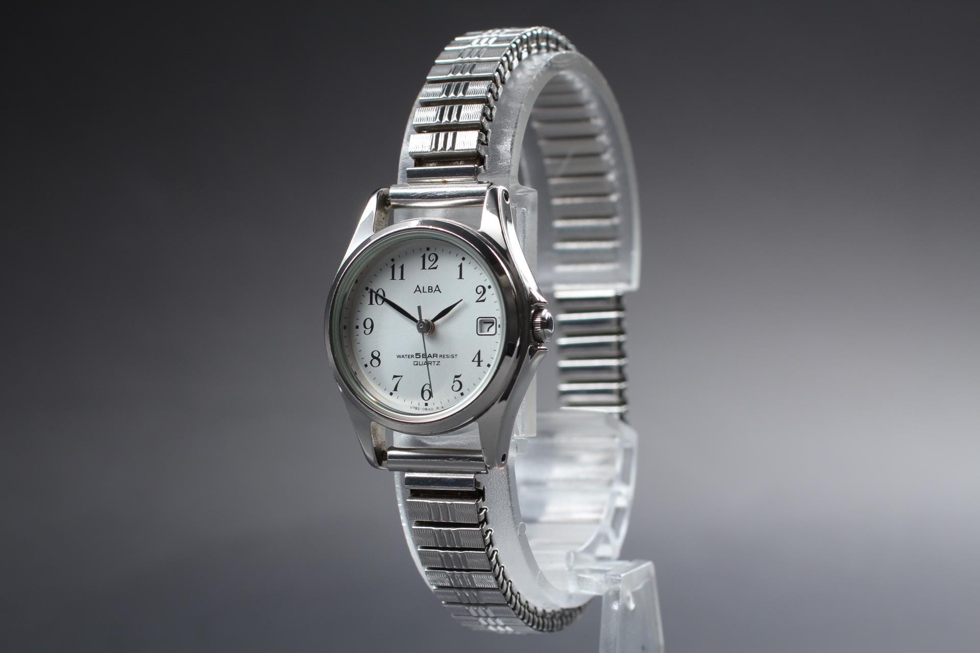 Vintage 1999 N MINT* Seiko Alba V782-0500 Silver Date 25mm Qz 