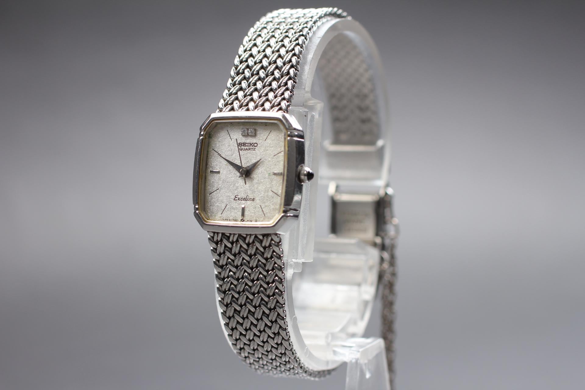 1987 Near MINT* Seiko Exceline 7321-5910 Silver Diamonds 19mm Qz