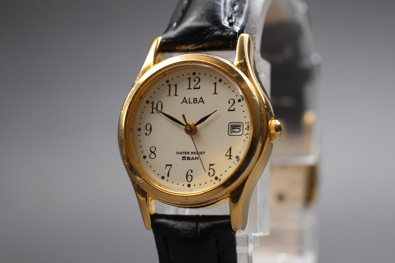 Vintage 1998 Exc+5* Seiko Alba V782-X198 Gold Date 24mm Qz Ladies Watch ...