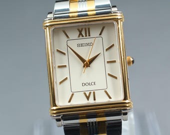 Vintage SEIKO Dolce Exceline 7741-5050 Tank Shap SGP Gold Plated