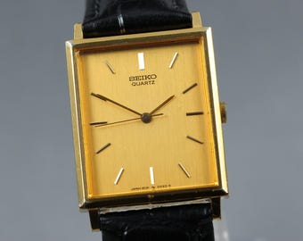 Vintage 1996 Exc+5 Seiko Chariot 2C21-5180 Gold Tank Square 25mm Qz Men's Watch