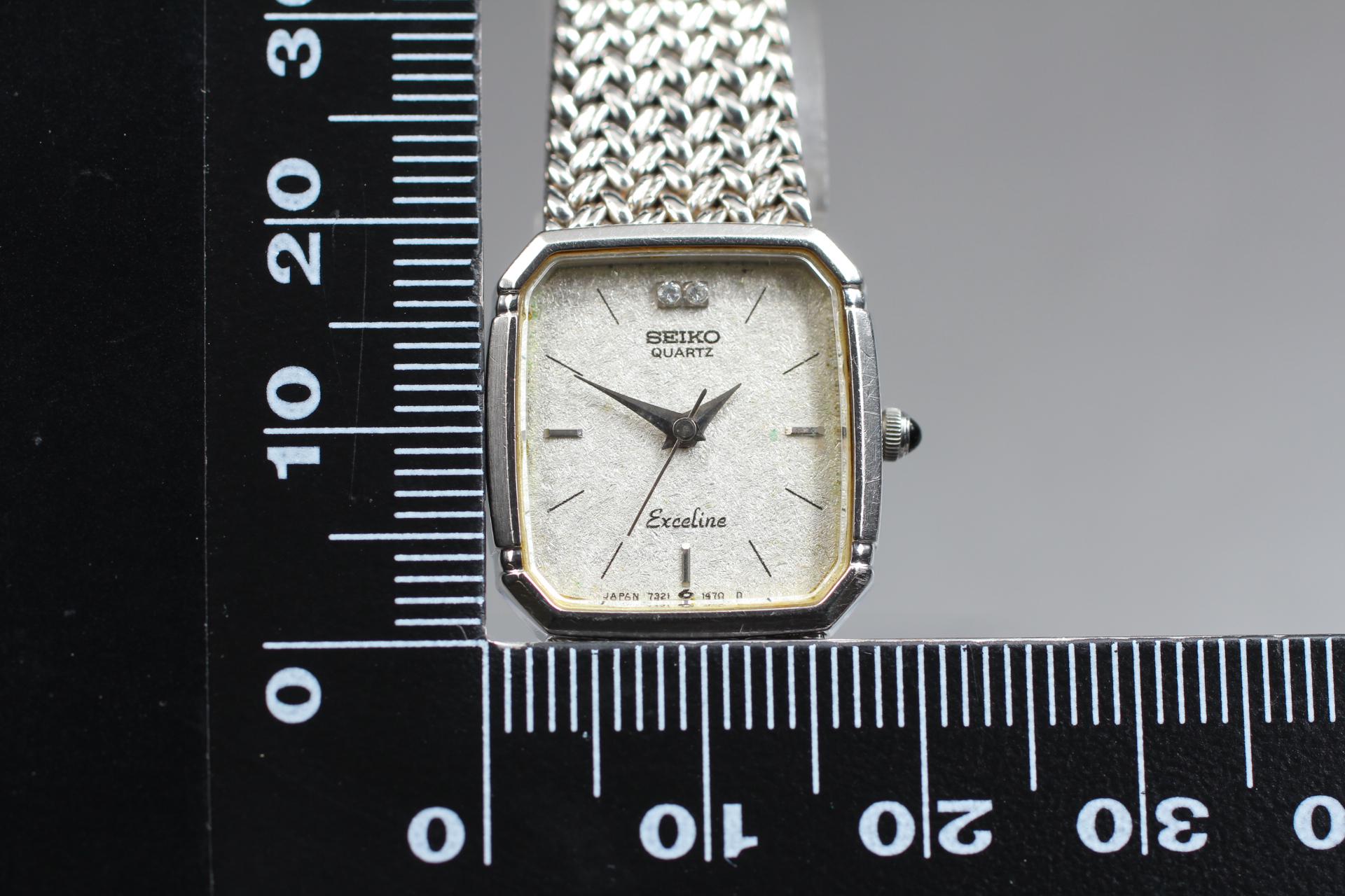 1987 Near MINT* Seiko Exceline 7321-5910 Silver Diamonds 19mm Qz