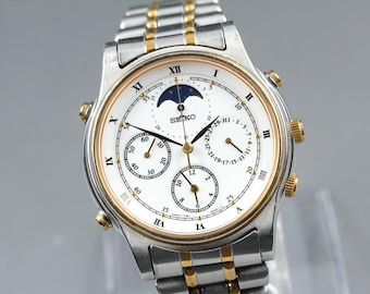Vintage Seiko Moonphase Calendar Watch: 1980s Japanese Quartz - Etsy