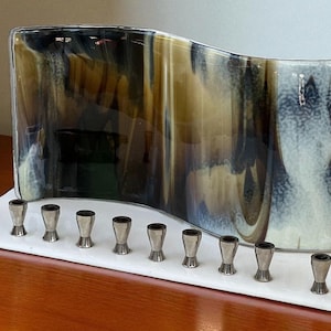 Elegant handmade Fused Glass Menorah