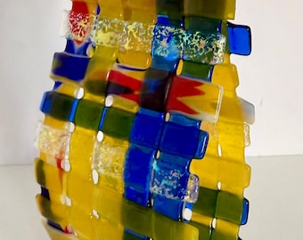 One-of-a-Kind Abstract Statue in Iridescent Blues, Yellows and Reds