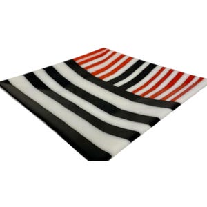 Fused Glass Striped Plate – Modern Red Black White Glass Serving Dish