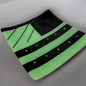 Green and Black Fused Glass Plate – Modern Decorative Dish