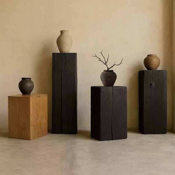 Handmade Solid Wood Pedestal - Rustic Sculpture Riser, Plant Stand
