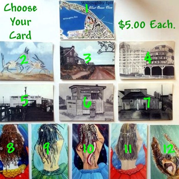 Choose your Post Card. Art Cards 4 x 6, Coasstal Decor, Seaside, Ocean View