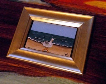 Seagull mini canvas hand painted, Original acrylic painting of a seagull, Small coastal decor, Beach house tiny art, gift for ocean lover