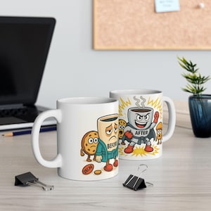 Taza de café, divertida taza de rap de té vs. café, lindo regalo de humor de barista ilustrado, arte de fan de muffin, estilo lápiz de color, 11 oz, 15 oz