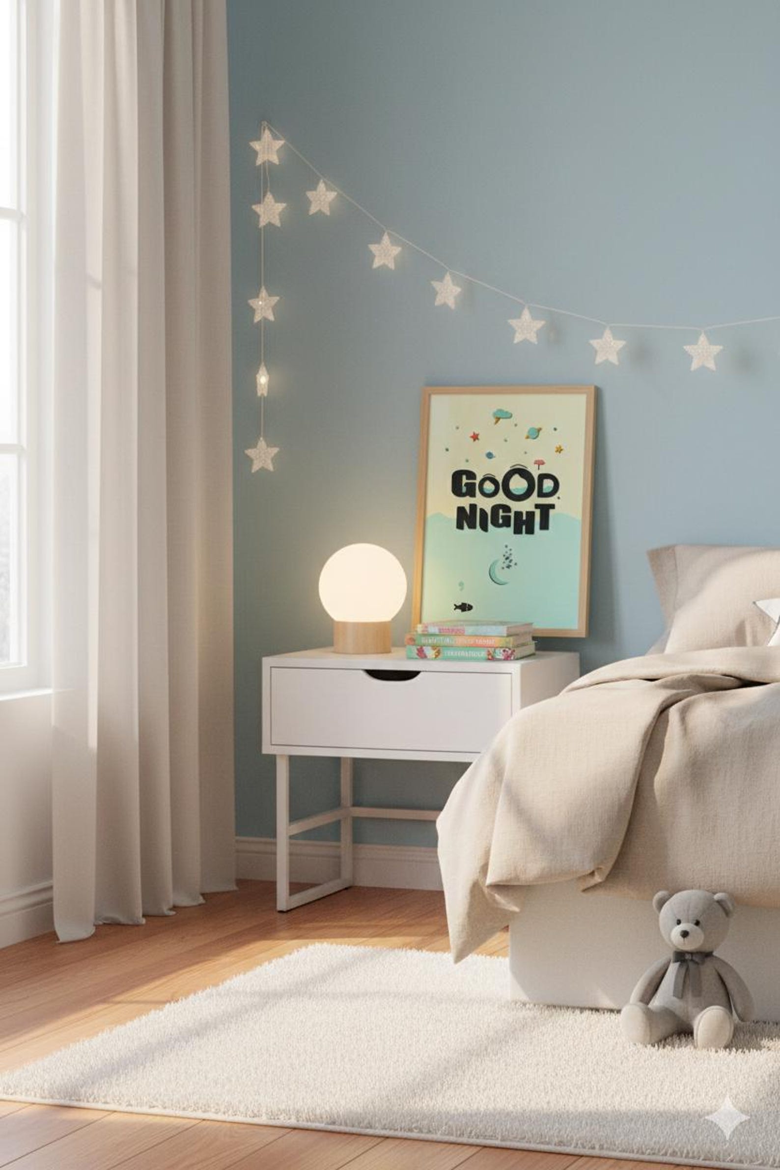 Good Night Moon & Stars Nursery Wall Art | Whimsical Kids Room Decor ...