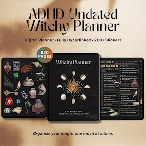 Undated ADHD Witchy Digital Planner - Fully Hyperlinked