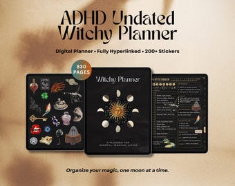 Undated ADHD Witchy Digital Planner - Fully Hyperlinked