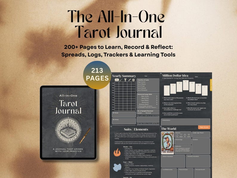 Digital Tarot Journal (Dark Version): Tarot Guide, Spreads, Logs and Daily Practice image 1
